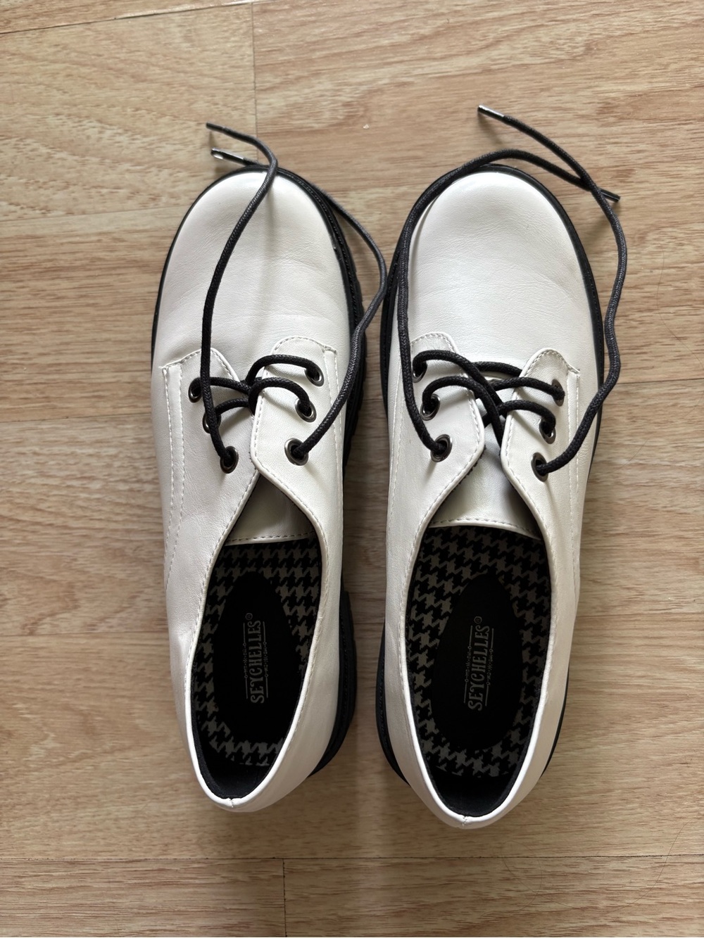 Seychelles White and Black Lace-Up Oxfords